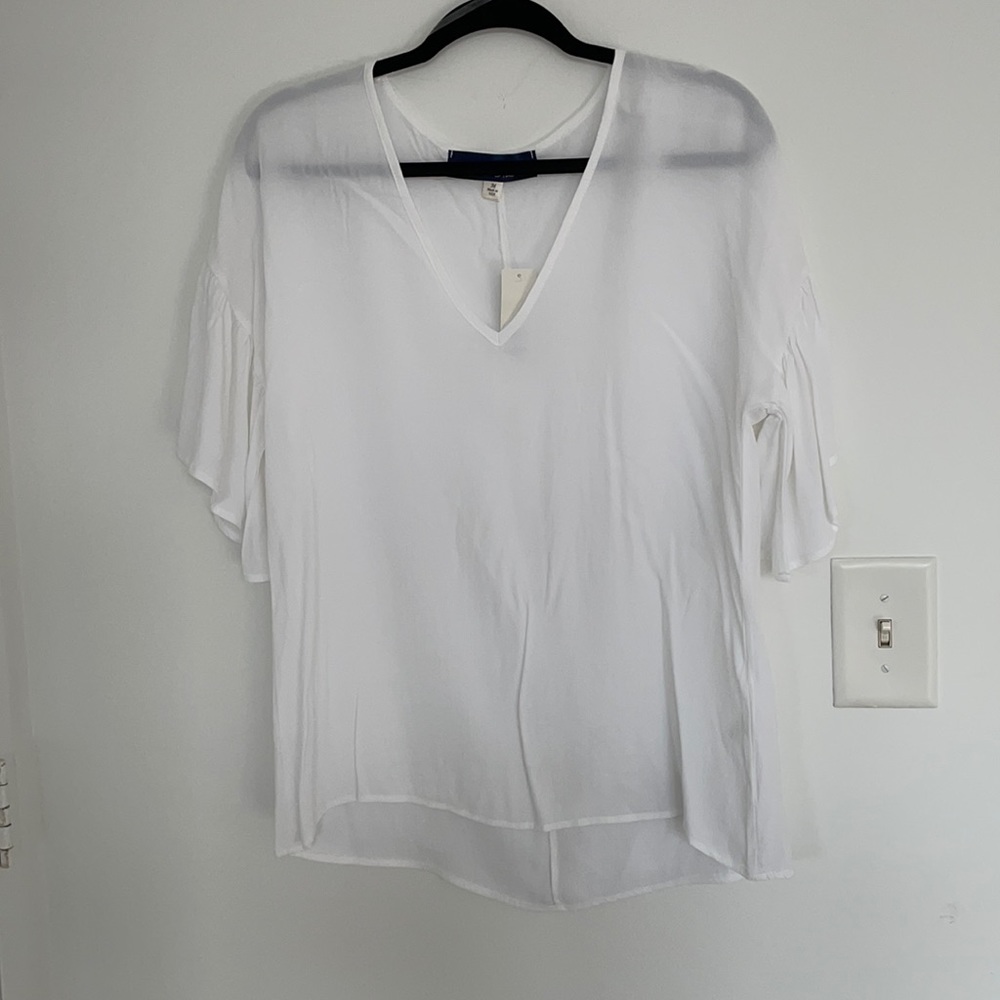 V Neck White ruffle sleeve blouse